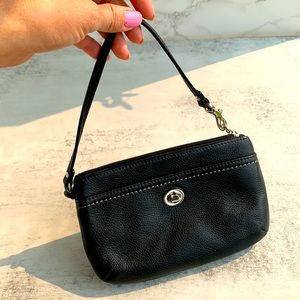 Cute Black Leather Handbag Purse Casual Wristlet Mini